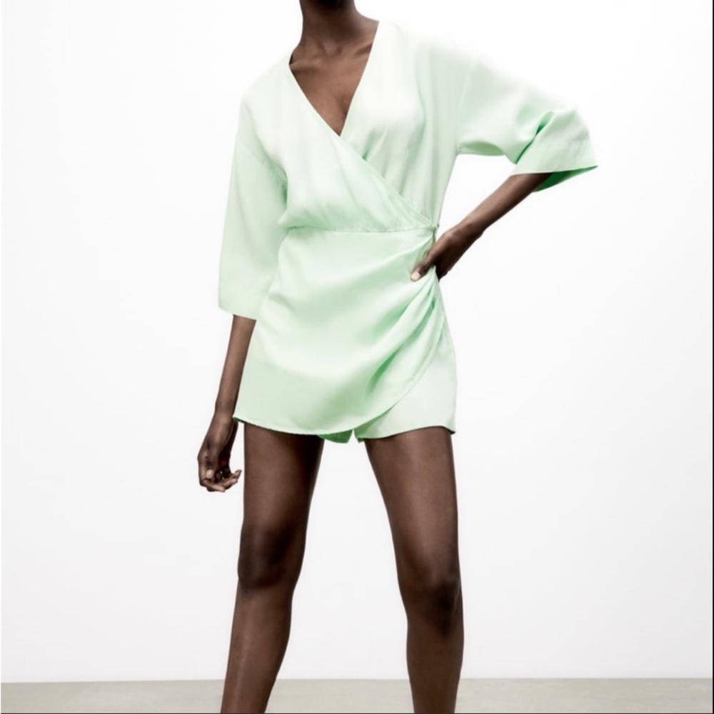 Zara Light GreenShort Wrap Jumpsuit